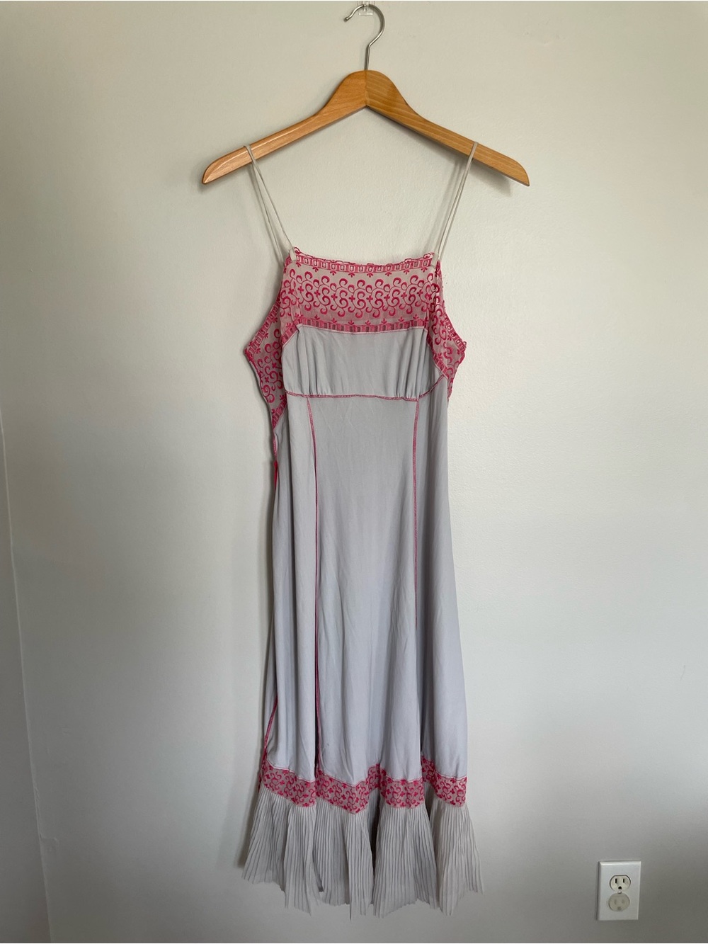 Night gown Light Gray with Pink Embroidered Trim